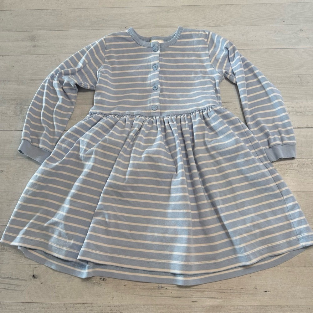 Hanna‎ Andersson girls striped light blue long sleeve dress 130/8
